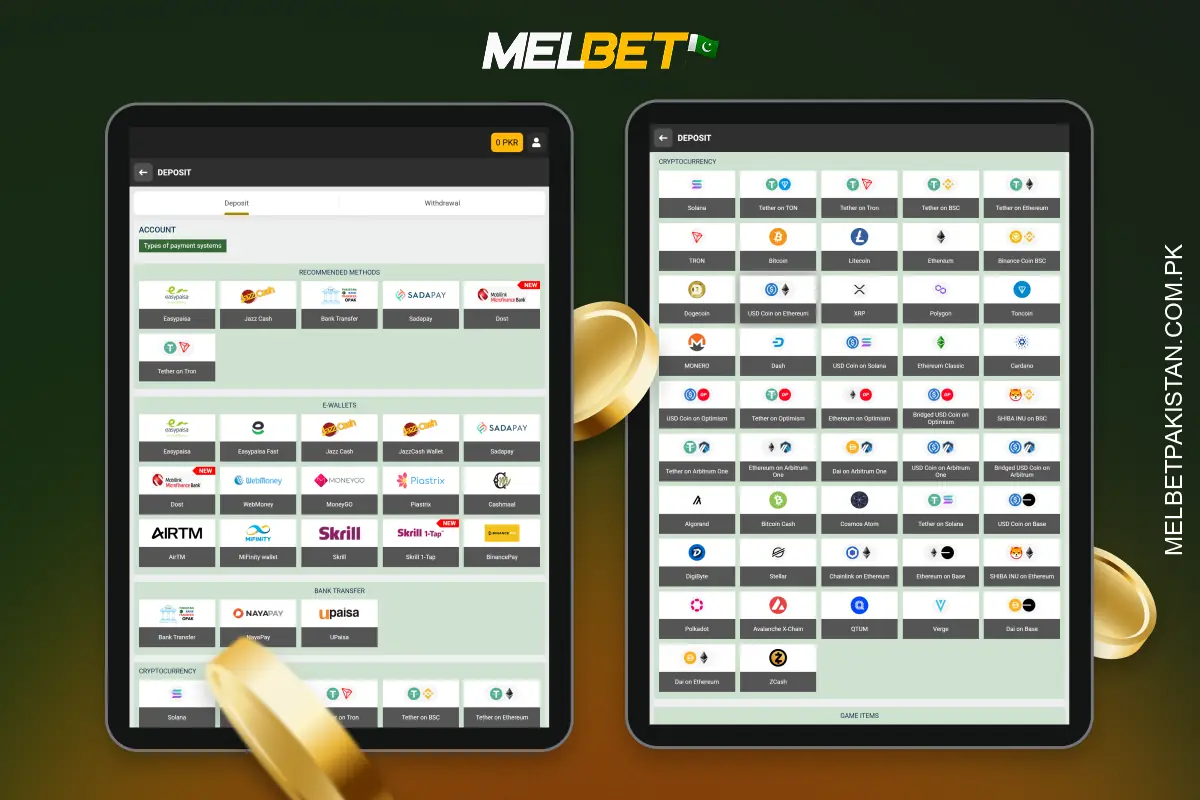 Players from Pakistan can top up their Melbet account using a variety of quick and convenient methods