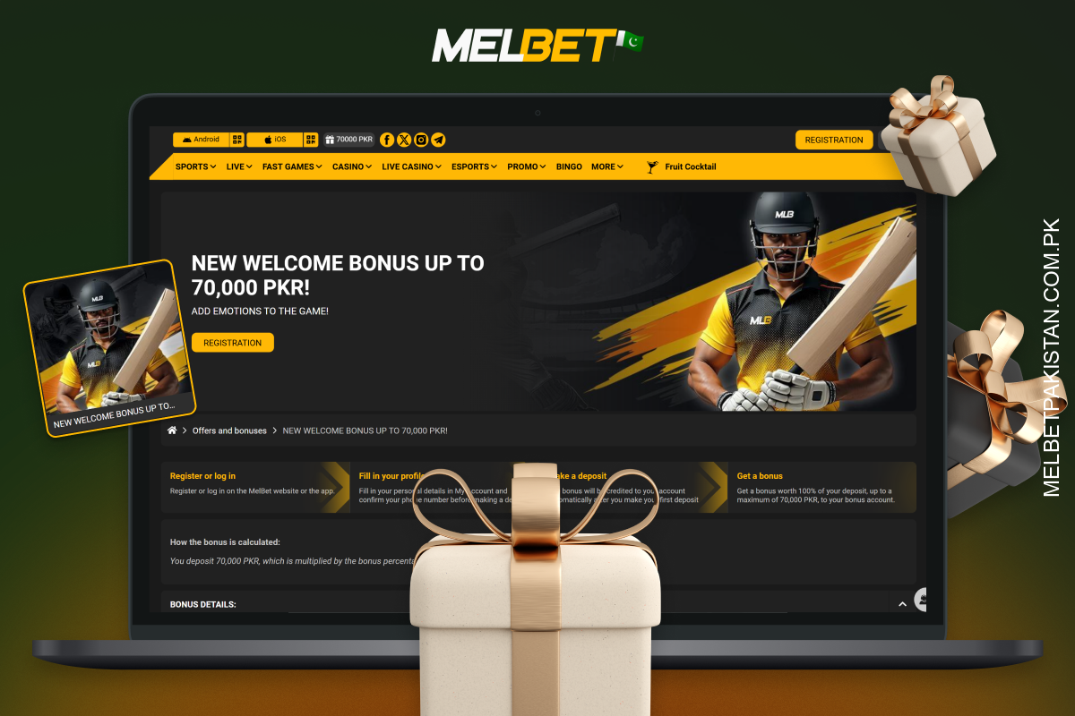 The Melbet first deposit bonus in Pakistan is 100% of the deposit amount