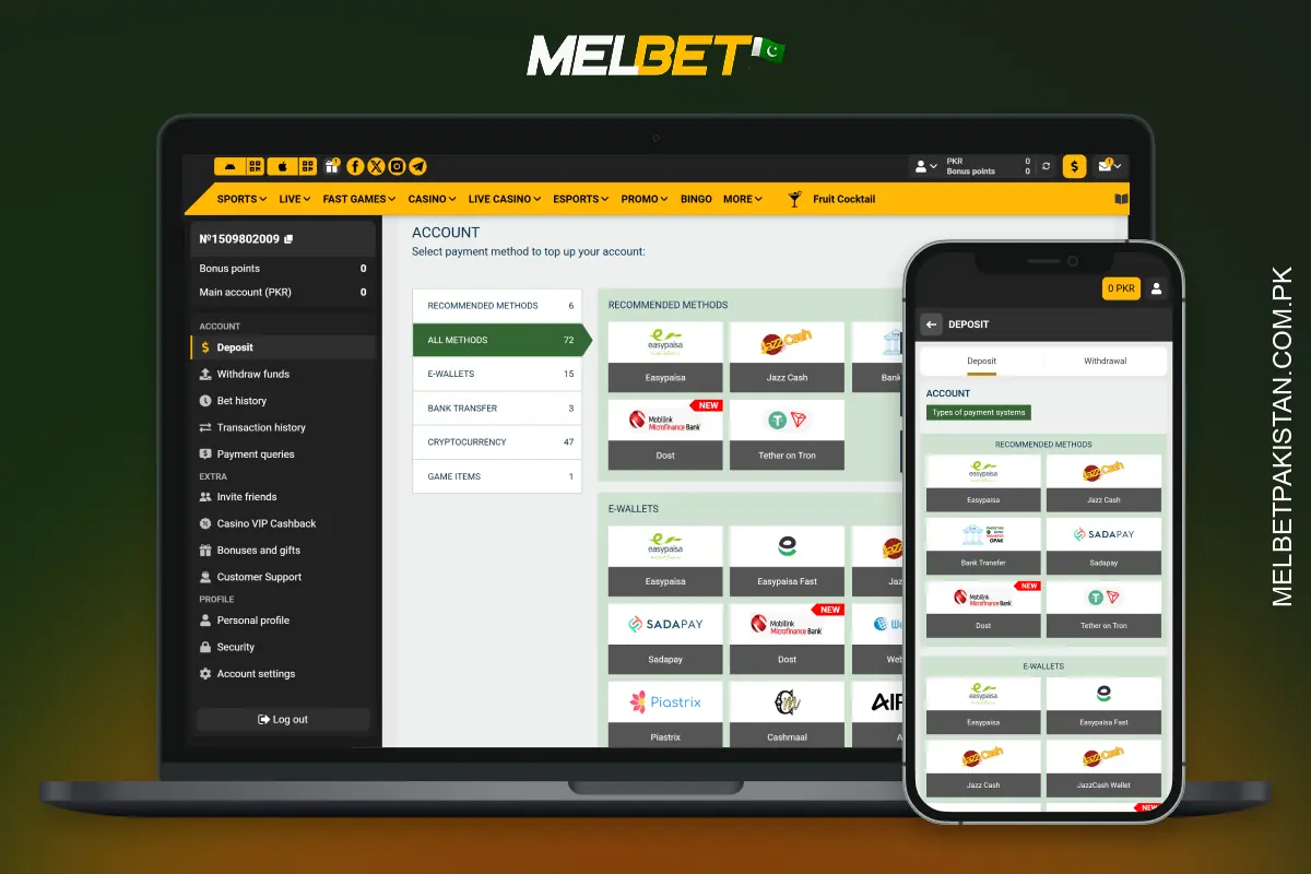 Melbet in Pakistan offers users convenient and fast ways to deposit and withdraw funds