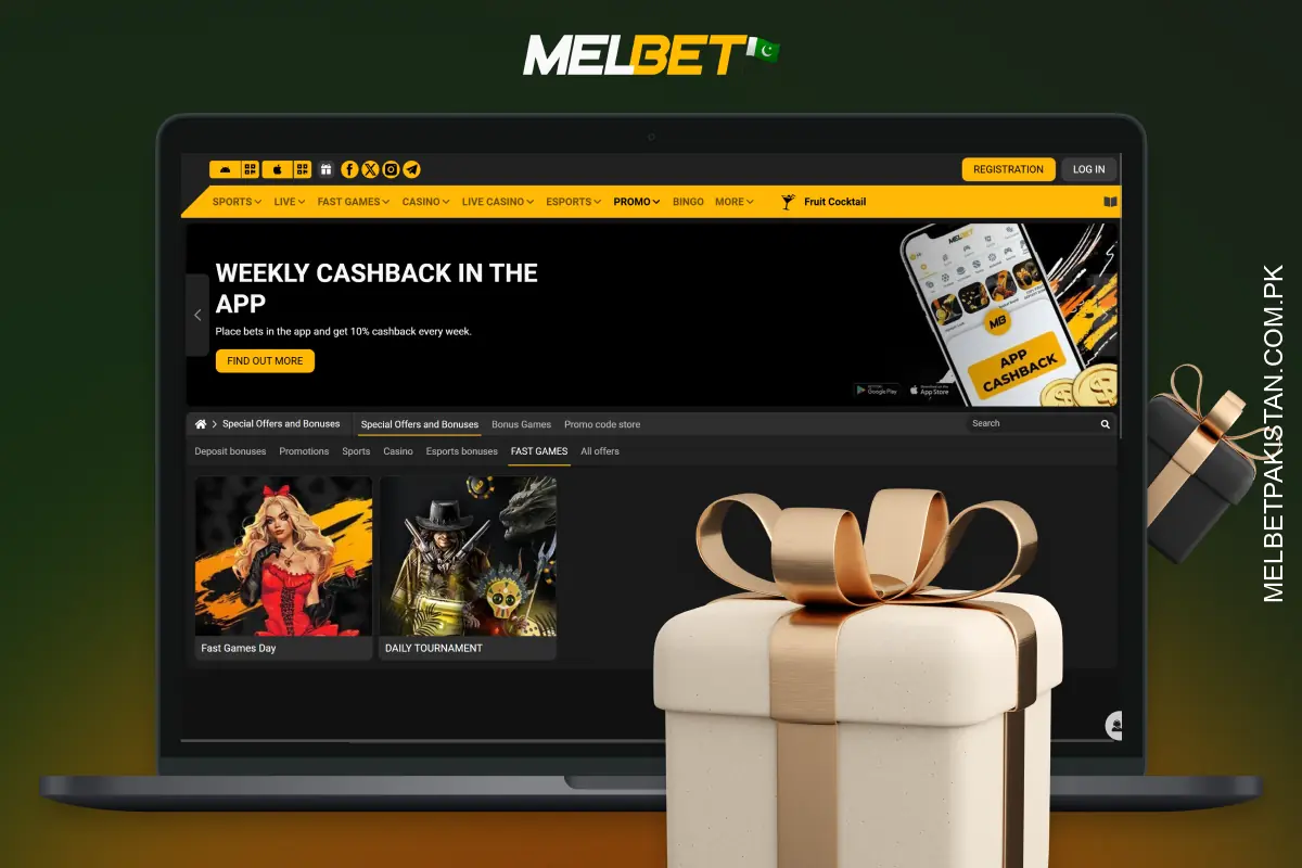 Melbet Pakistan regularly delights players with special promotions, including daily prizes and themed Fast Games Day