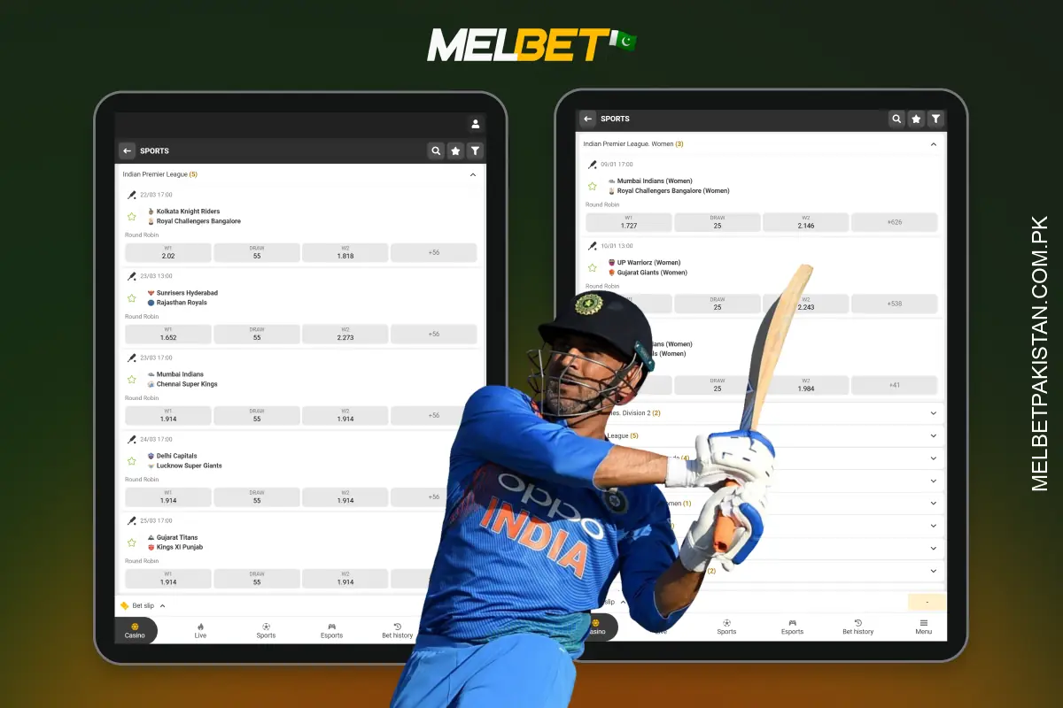 Players in Pakistan can place bets on the IPL at Melbet