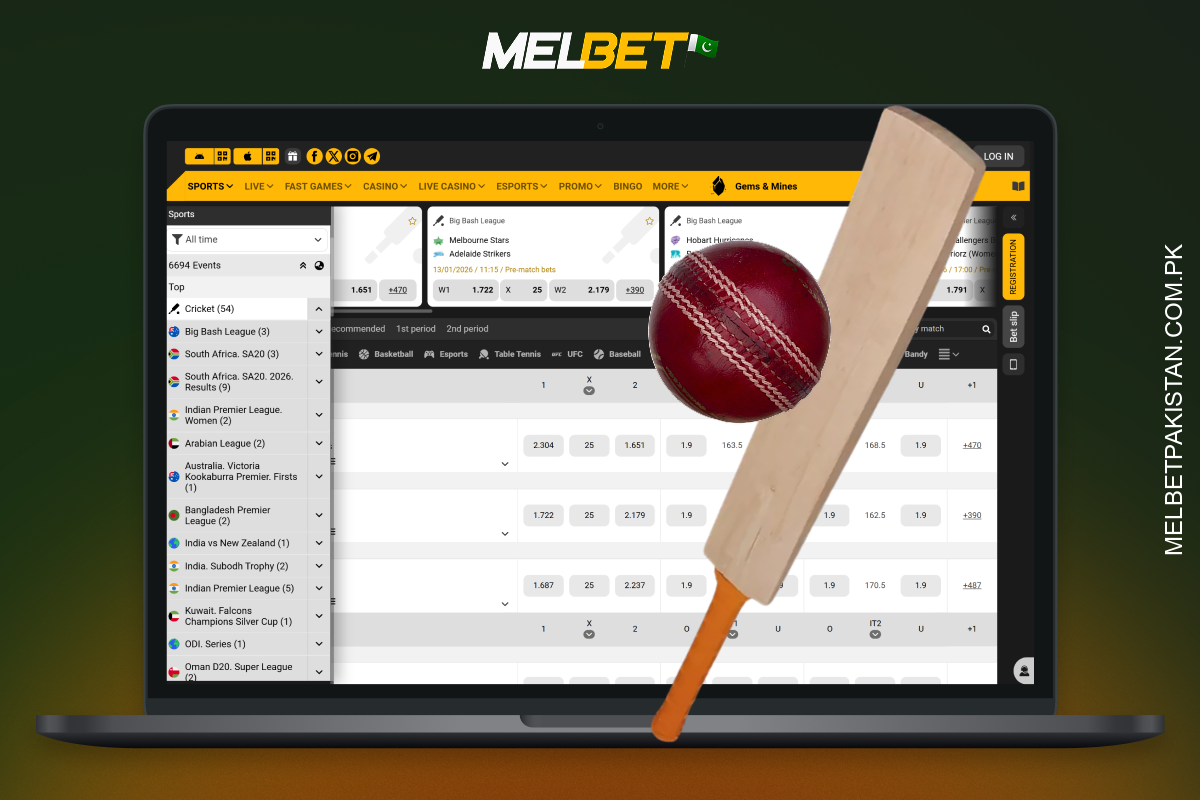 Melbet offers over 200 betting markets on cricket in Pakistan with dynamic odds, express bets and real-time analytics