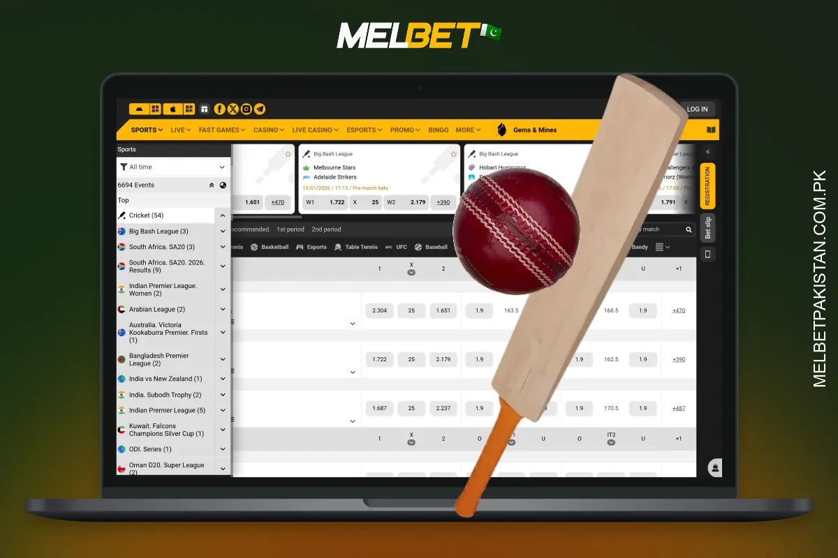 Melbet offers over 200 betting markets on cricket in Pakistan with dynamic odds, express bets and real-time analytics