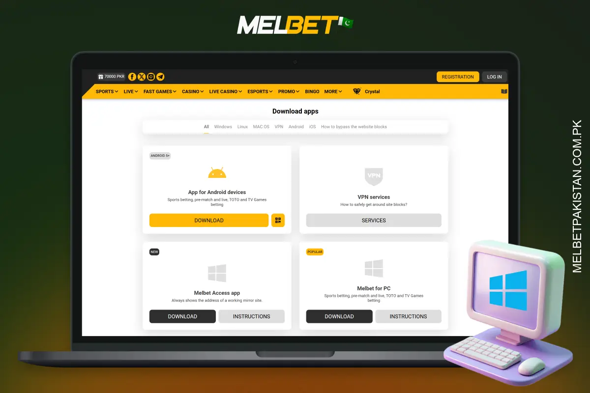 Melbet for PC works directly in your browser without downloading, providing convenient access to betting