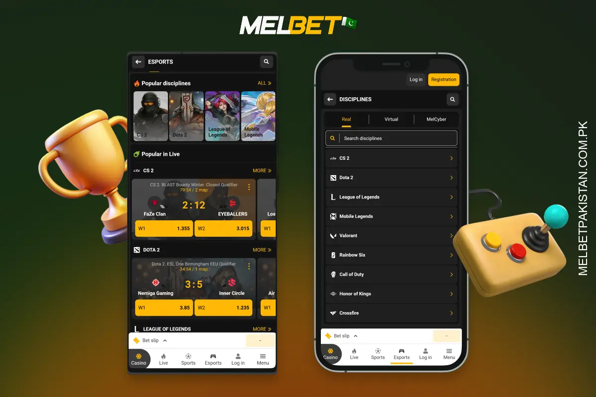 In the Melbet Pakistan app, users can place bets on esports with updated odds, live streams and a variety of markets