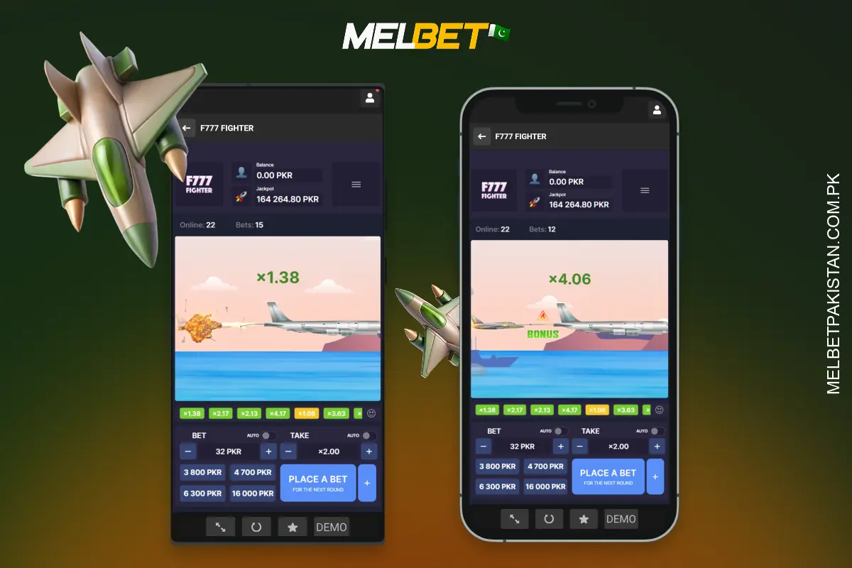 Melbet users in Pakistan can download a handy mobile app to play F777 Fighter games anywhere they like
