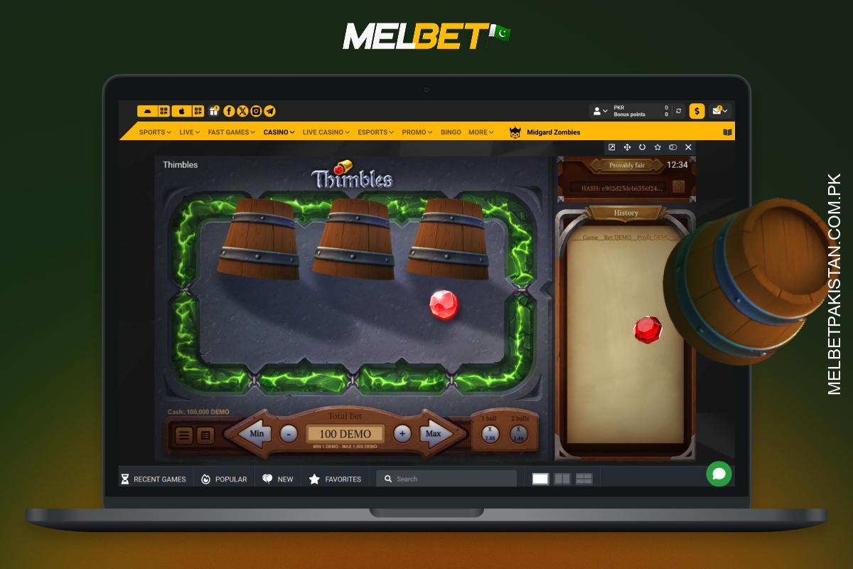The Thimbles demo at Melbet allows Pakistani players to play for free with virtual funds to practice and learn the game