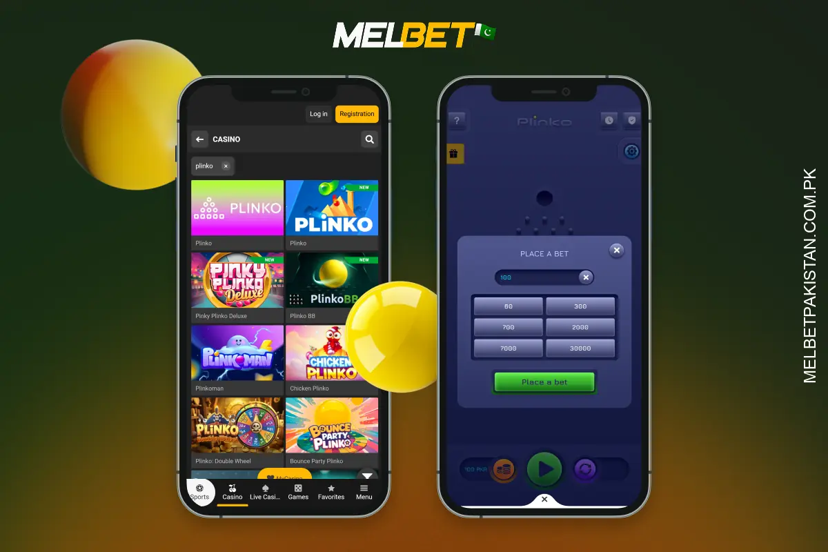 To play at Melbet Plinko, register, deposit, find the game in the Casino section, choose your bet, select the colour of the ball and watch it drop on the multiplier
