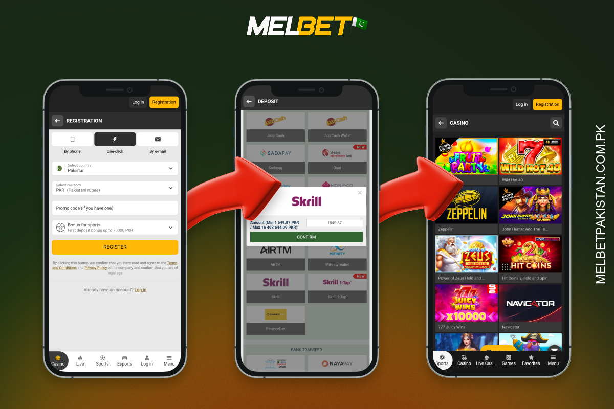 To start playing at Melbet Casino, players in Pakistan need to register, verify their details, make a deposit and choose their favourite game