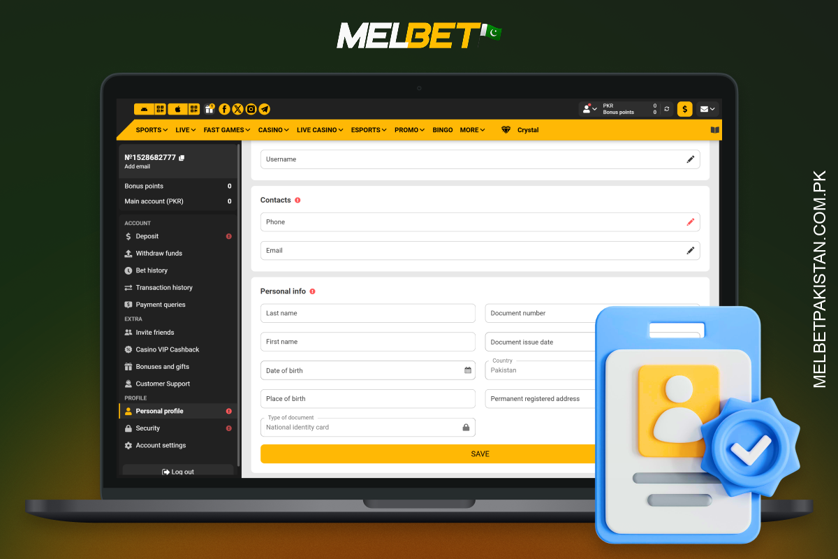 Players can verify their Melbet account in Pakistan by uploading documents in their profile