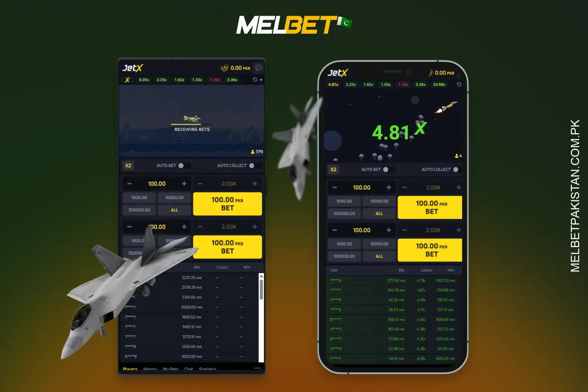 To download the JetX Melbet mobile app on Android or iOS in Pakistan players should open the Melbet website on their smartphone, find the mobile app section, download and install the appropriate version