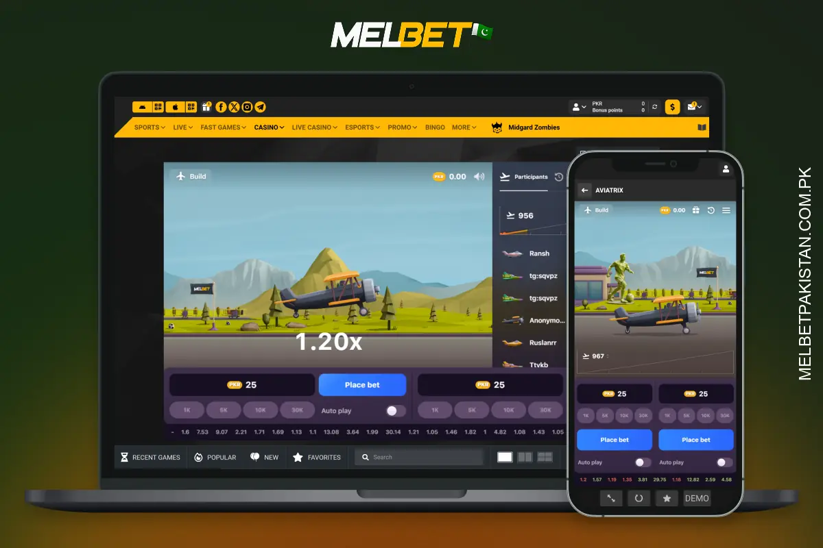 Players from Pakistan can play the Aviatrix crash game on Melbet's website and mobile app for real money and in demo mode