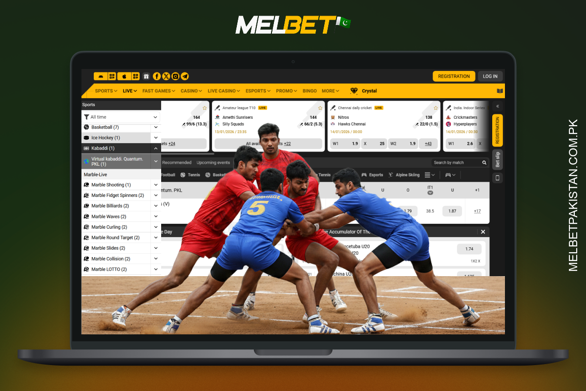 Melbet offers kabaddi betting with real odds, multi-bets, raider analytics and bonuses, covering tournaments from India and Bangladesh
