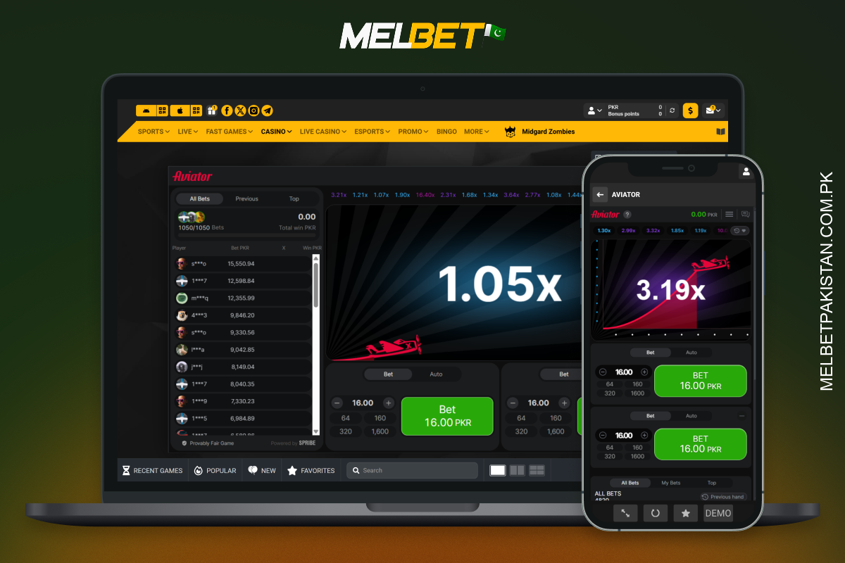 Spribe's popular Aviator crash game at Melbet Casino allows players from Pakistan to quickly multiply their bet thanks to its simple rules and high payout potential