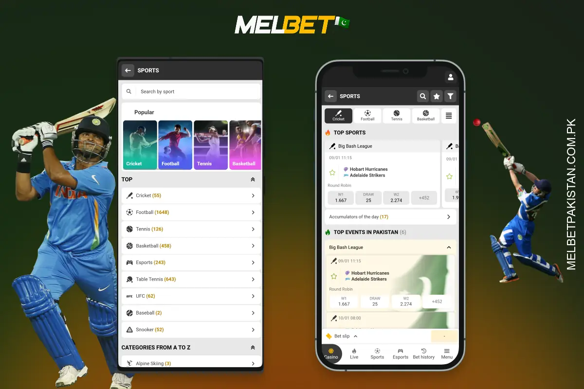 The Melbet Cricket app for Android and iOS mobile devices allows players in Pakistan to place bets on cricket with a full range of features