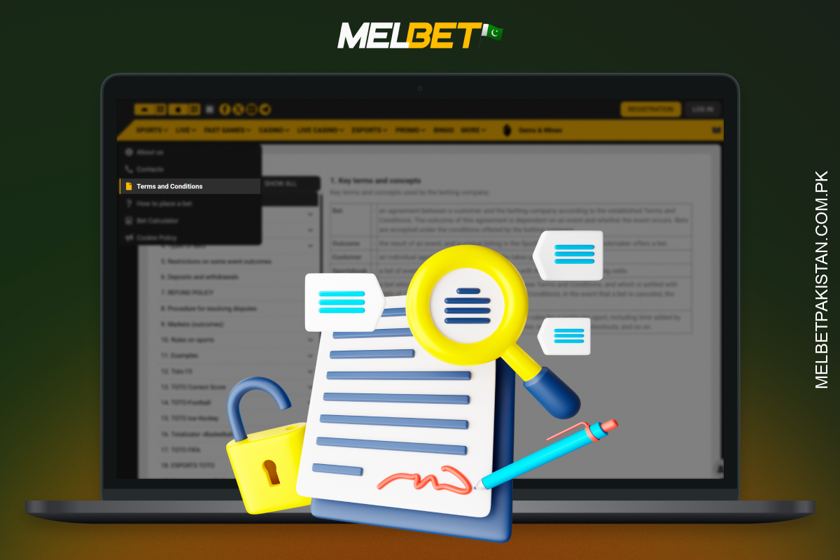 Melbet's Terms of Use govern the provision of legal online gambling services in Pakistan