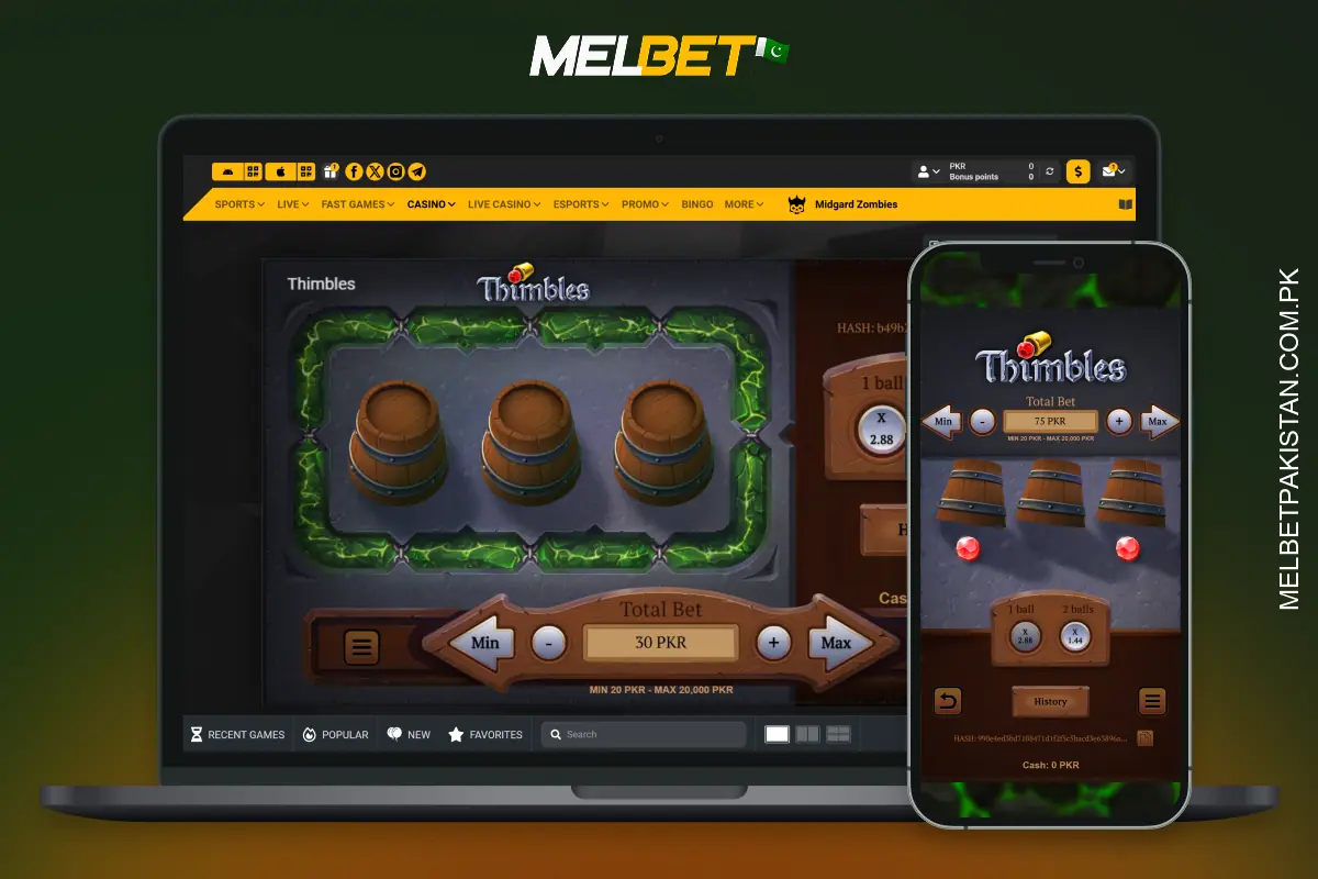 Melbet Casino offers the popular Thimbles game in Pakistan available on PC and mobile app, along with a lucrative welcome bonus
