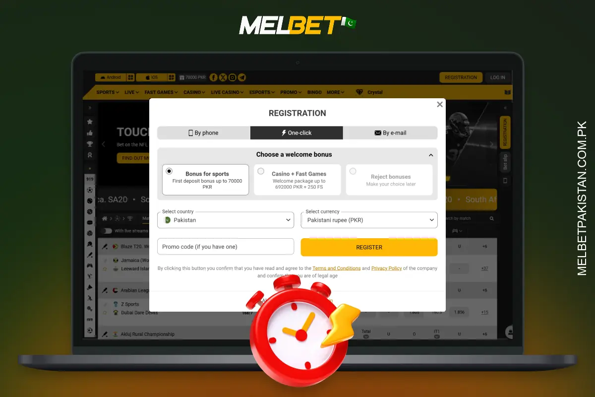 Quick one-click registration on Melbet Pakistan allows you to instantly create an account and start placing bets right away