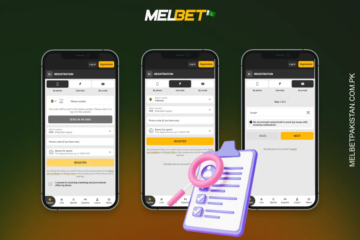 At Melbet Pakistan, registration is available through several quick and convenient methods for PCs and mobile devices