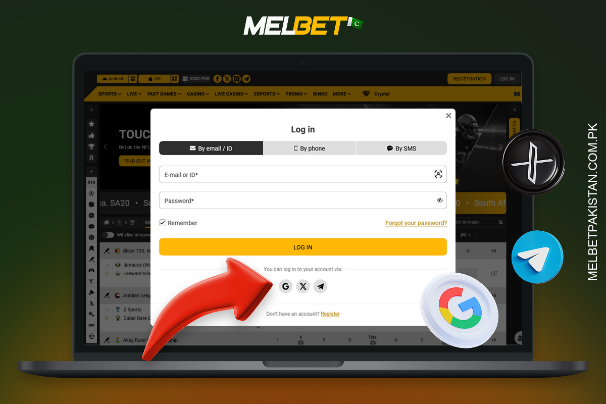 Registering via social media on Melbet Pakistan allows you to create an account quickly and securely