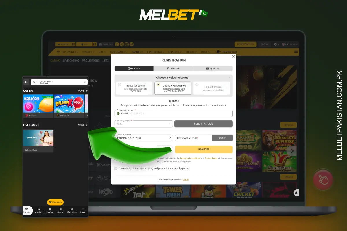To start playing Balloon on Melbet Pakistan, you need to follow a few simple steps