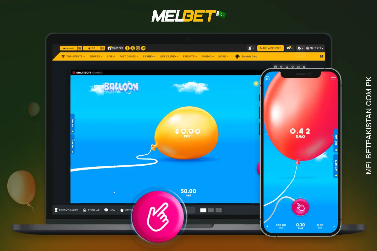The exciting Balloon game is available for Melbet Pakistan users in free demo mode and for real money